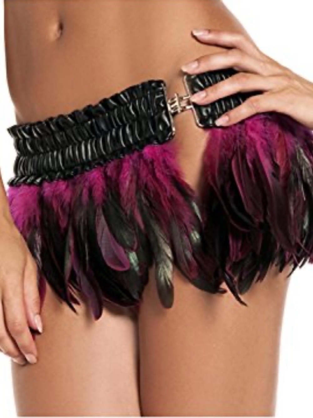 Feather Trim Mini Skirt with Black Elastic Waistband - Purple / Black